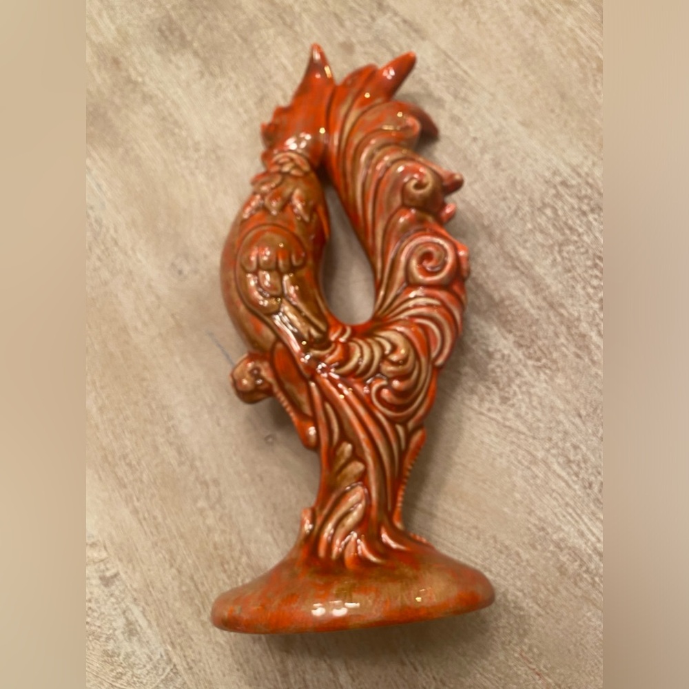 5 by 11 1/2 inch orangish red & brown hand painted vintage rooster